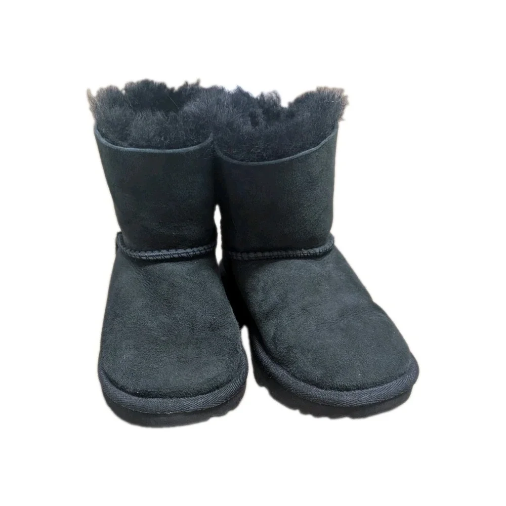UGG Toddler Bailey Bow II Black Sheepskin Suede Winter Boots Size
